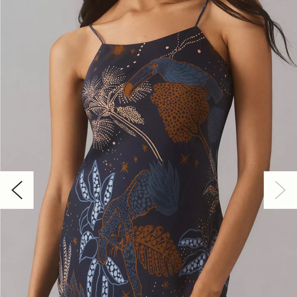 New FARM Rio Night Jungle Navy Blue Slip Dress - Picture 9 of 10